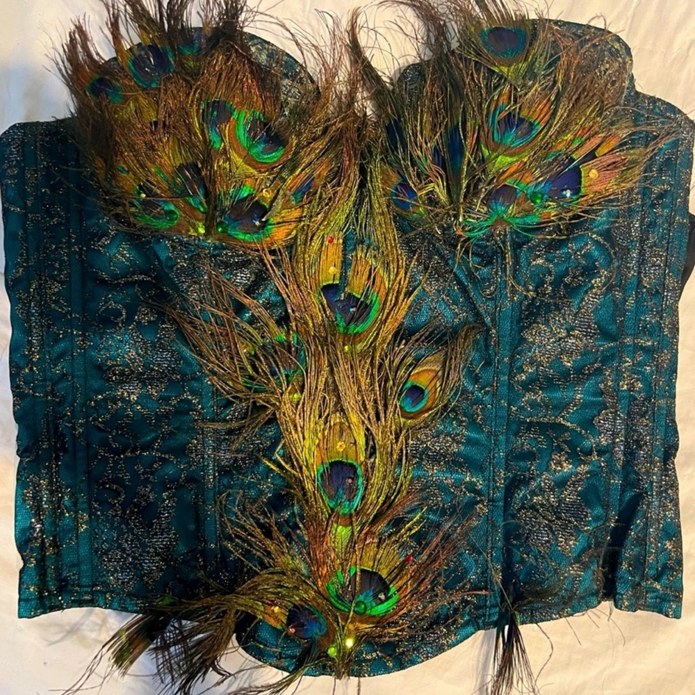 Peacock Feather Embellished Corset
